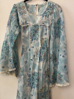 Vintage Handmade Blue Prairie Maxi Dress